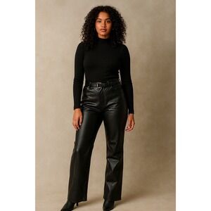 Zara‎ Faux Leather Pants Wide Leg High Waist Black Trousers Size M